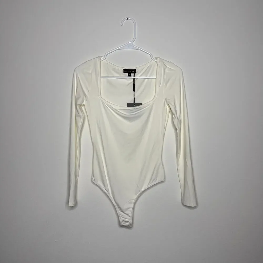 NEW Long Sleeve Bodysuit Ivory JLUXLABEL Stretch Size M - Picture 1 of 16